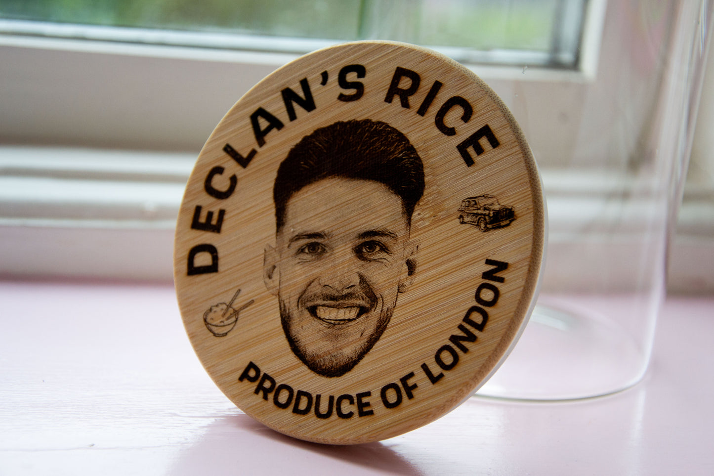 Declan's Rice - 1400ml Glass Rice Storage Jar - Arsenal Fan Gift Premier League Meme