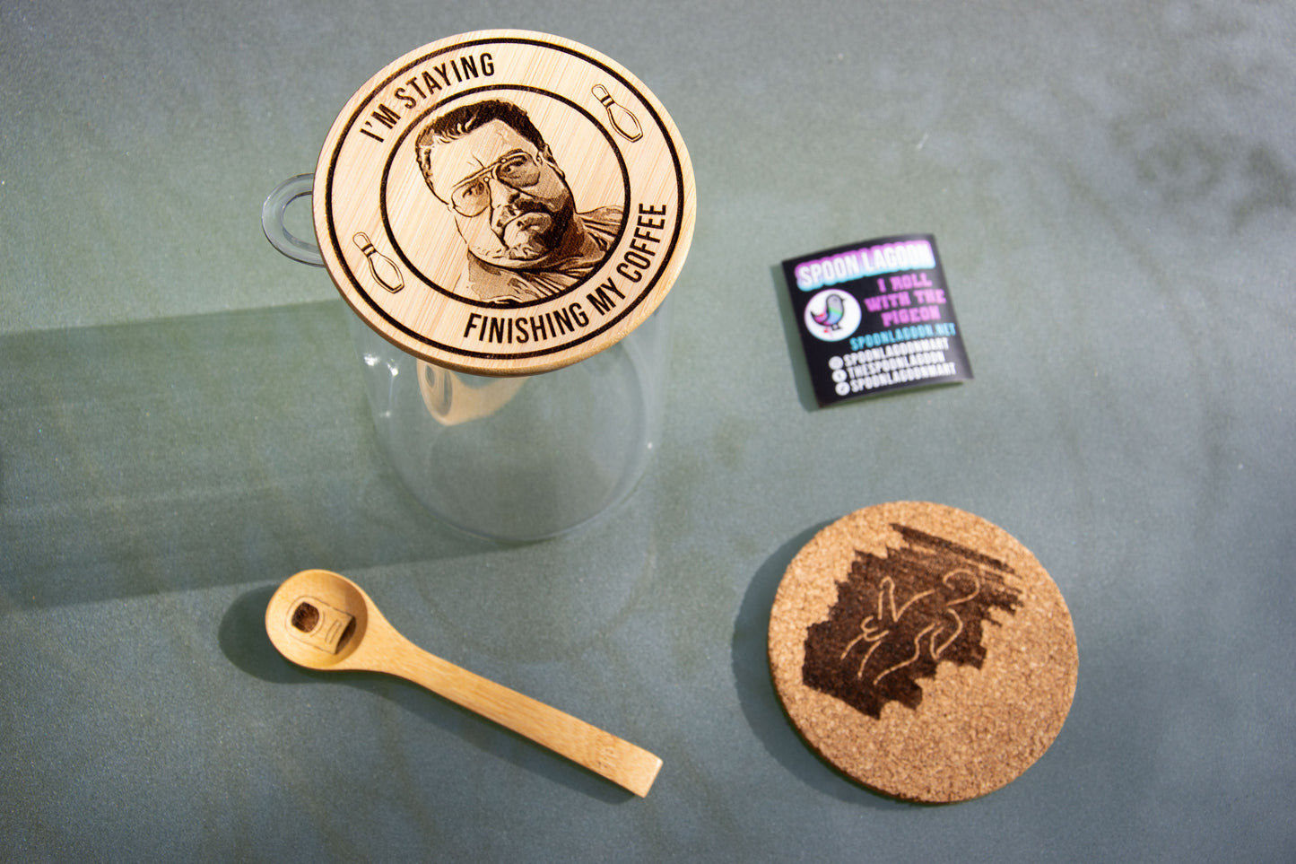 Walter Sobchak - I'm Staying Finishing My Coffee - Coffee Storage Jar - Glass & Bamboo w/ spoon - The Big Lebowski Gift - The Dude