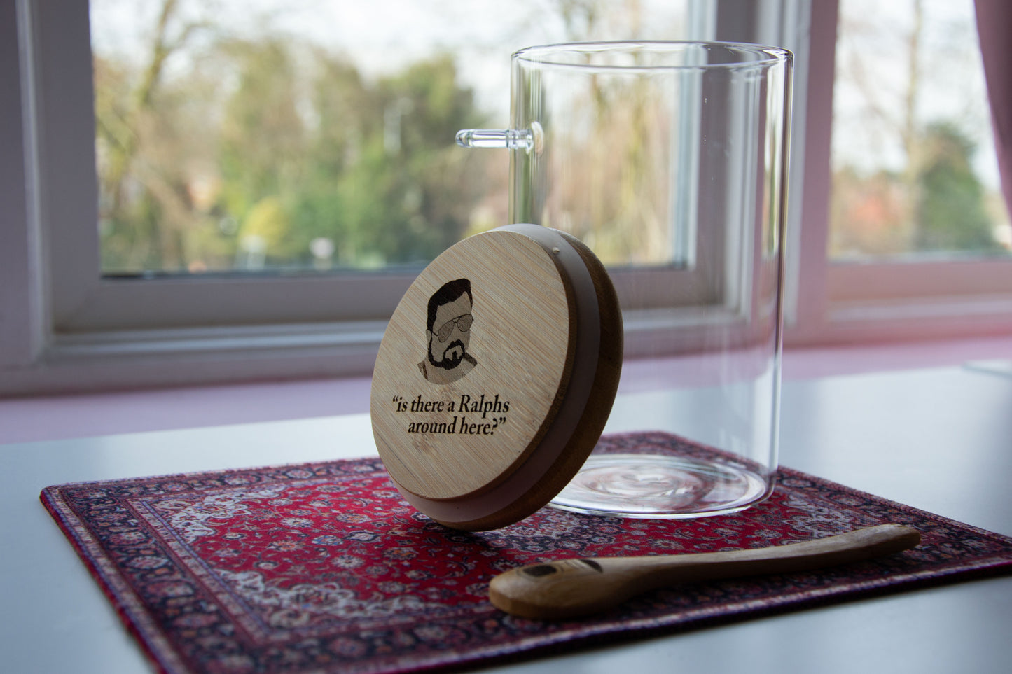 Walter Sobchak - I'm Staying Finishing My Coffee - Coffee Storage Jar - Glass & Bamboo w/ spoon - The Big Lebowski Gift - The Dude