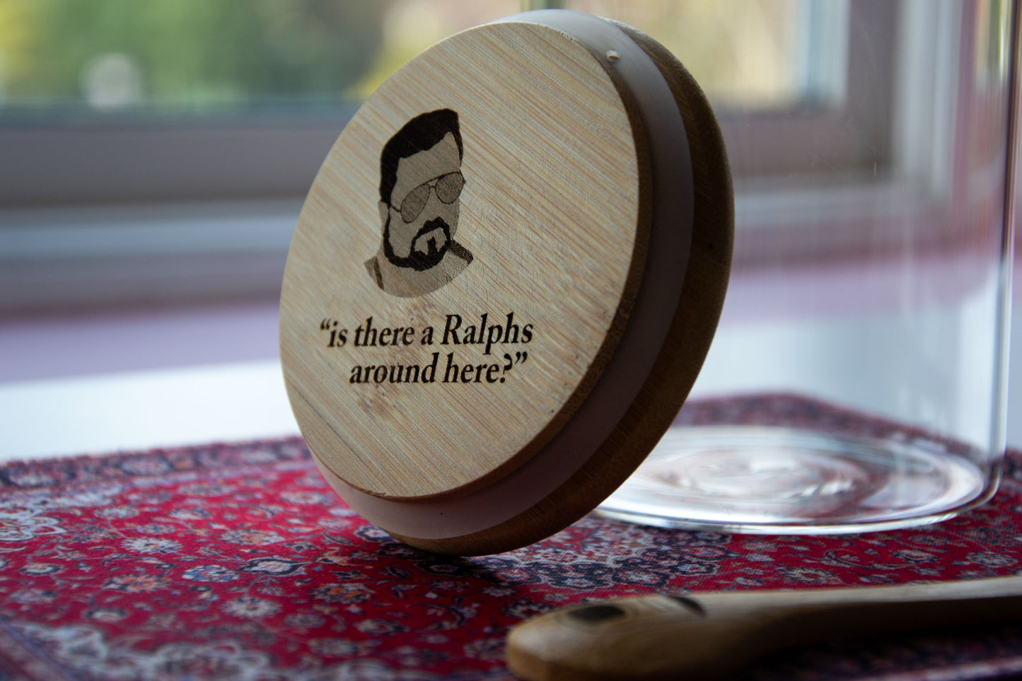 Walter Sobchak - I'm Staying Finishing My Coffee - Coffee Storage Jar - Glass & Bamboo w/ spoon - The Big Lebowski Gift - The Dude