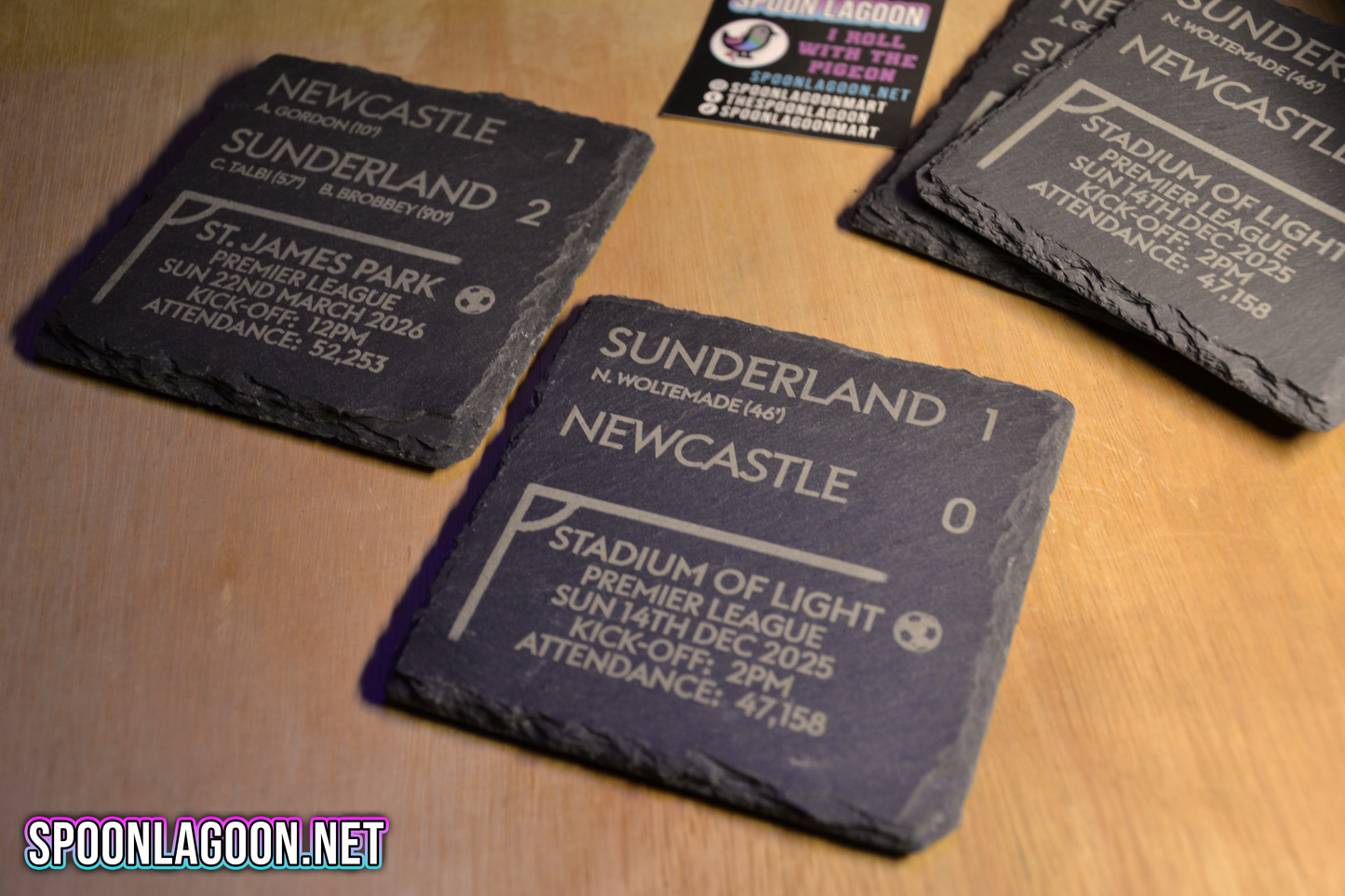 Sunderland v Newcastle - Tyne-Wear Derby 25/26 Slate Coaster Set (2 Pack) - Premier League Black Cats Fan Gift