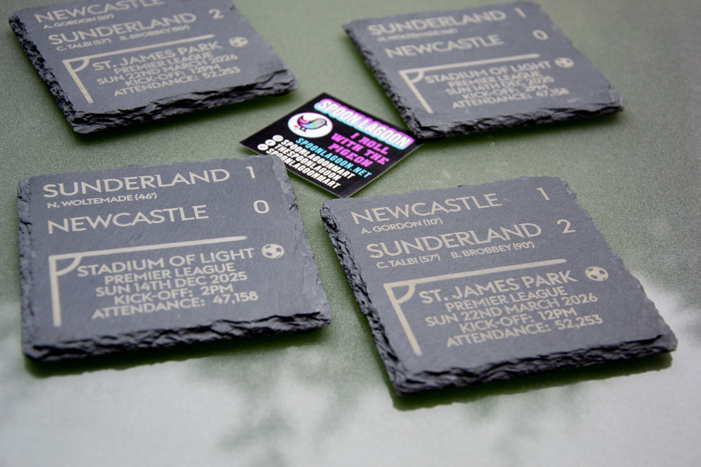 Sunderland v Newcastle - Tyne-Wear Derby 25/26 Slate Coaster Set (2 Pack) - Premier League Black Cats Fan Gift