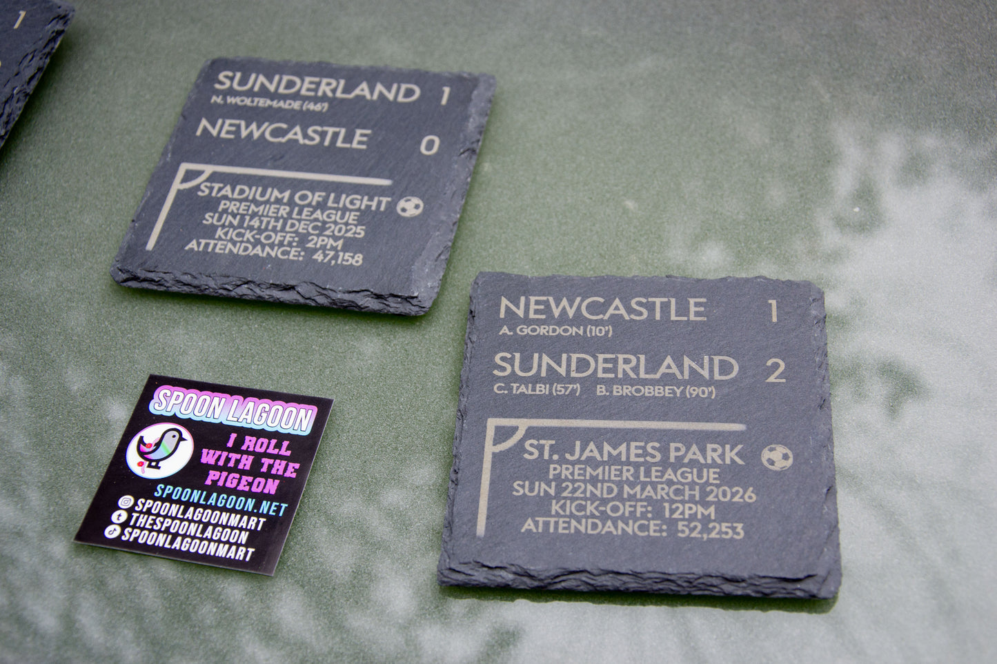 Sunderland v Newcastle - Tyne-Wear Derby 25/26 Slate Coaster Set (2 Pack) - Premier League Black Cats Fan Gift
