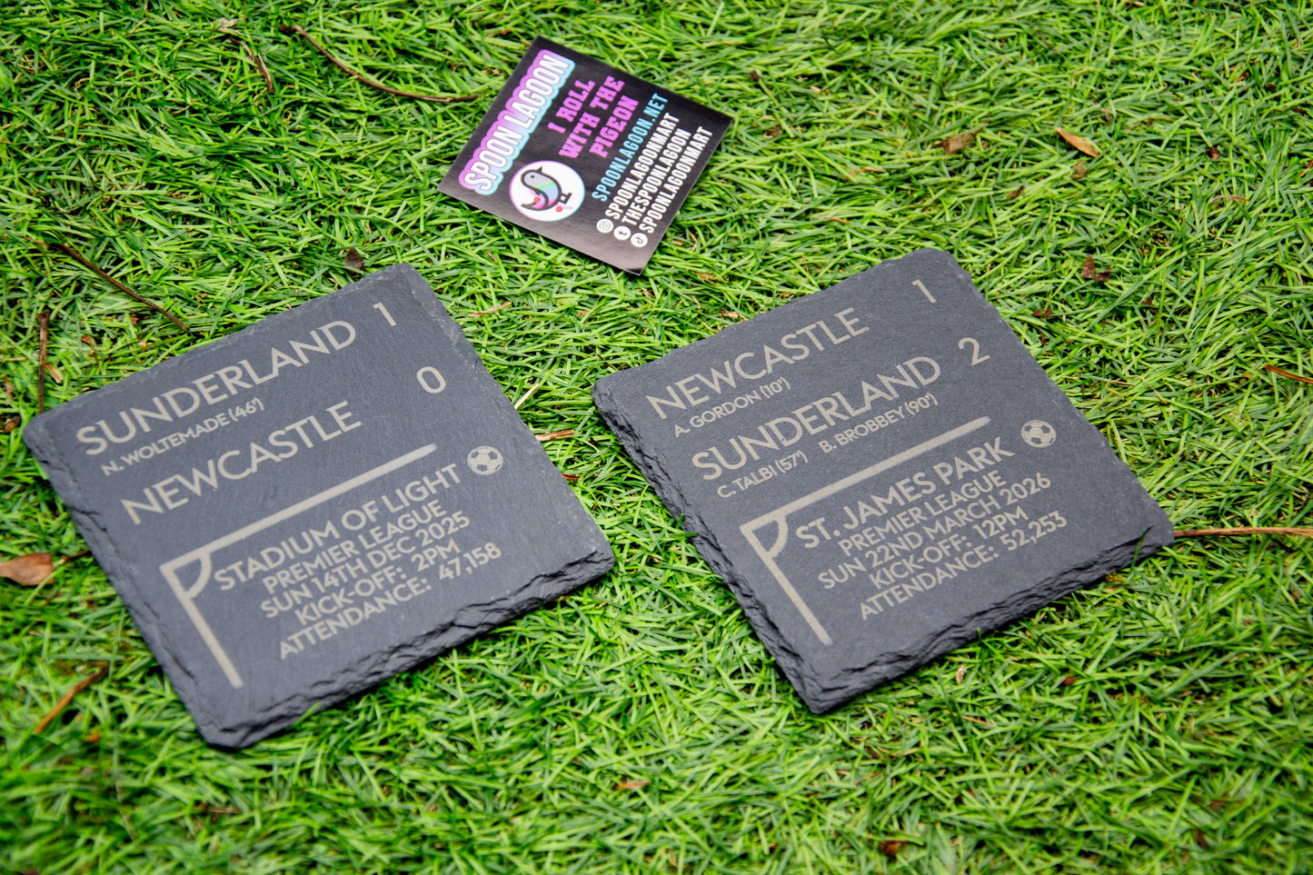 Sunderland v Newcastle - Tyne-Wear Derby 25/26 Slate Coaster Set (2 Pack) - Premier League Black Cats Fan Gift