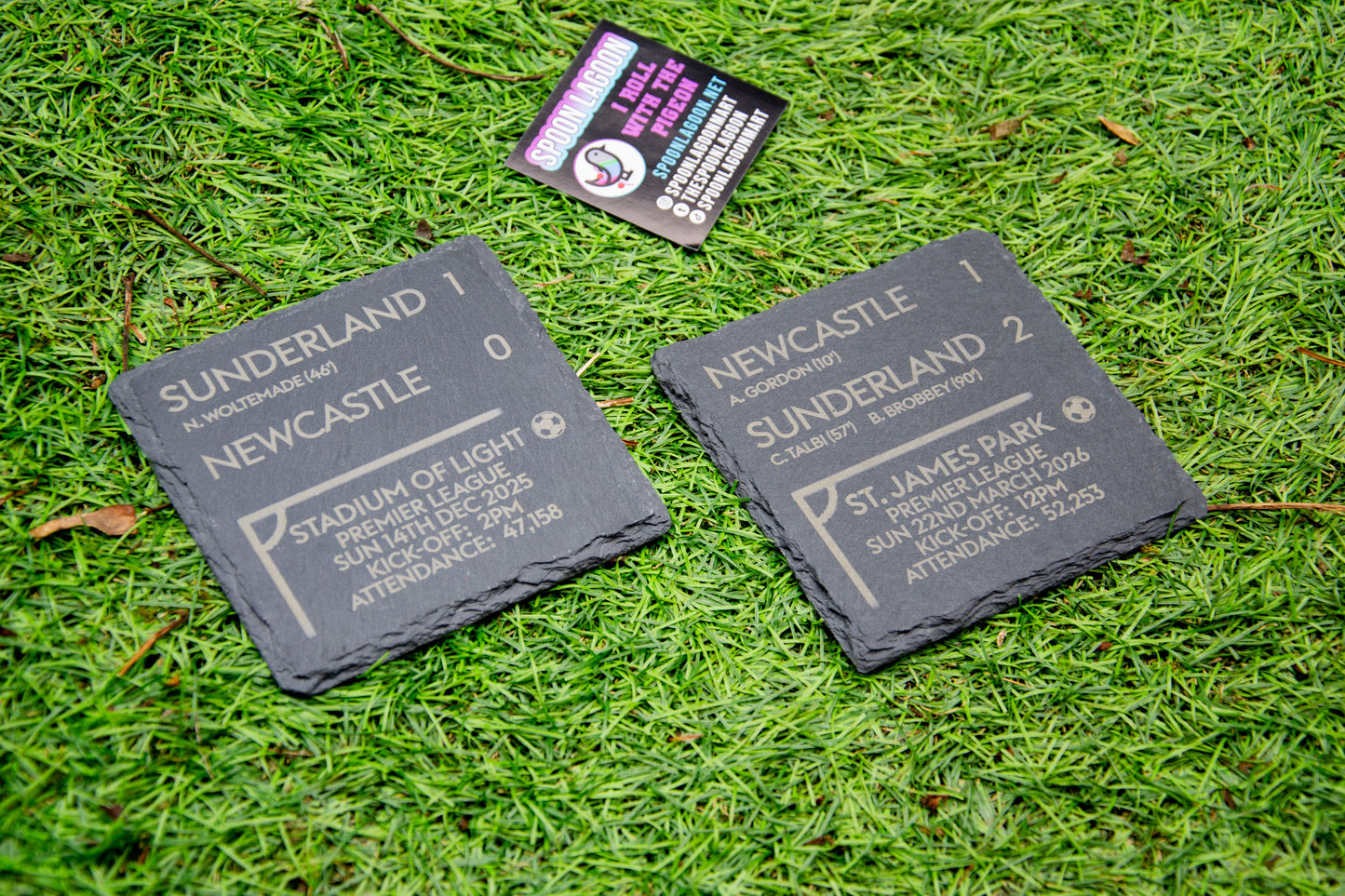 Sunderland v Newcastle - Tyne-Wear Derby 25/26 Slate Coaster Set (2 Pack) - Premier League Black Cats Fan Gift