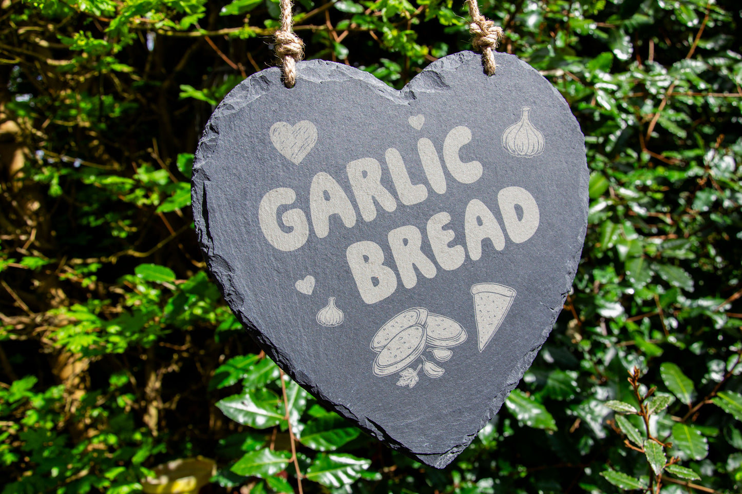Garlic Bread - Hanging Slate Heart Sign (24cm) // Chic House Decor Housewarming Restaurant White Girl Alternative Funny Meme Quirky Kitsch