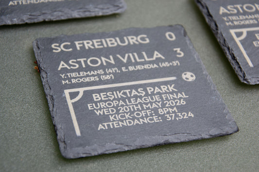 SC Freiburg 0 - 3 Aston Villa - 2026 Europa League Final Game Slate Coaster // Villans Fans Besiktas Park Istanbul European Trophy Father's Day Gift UTV AVFC