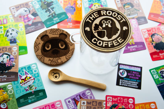 Animal Crossing "The Roost" - Coffee Storage Jar - Glass & Bamboo w/ spoon - Brewsters Coffee Shop New Horizons Gift Nintendo