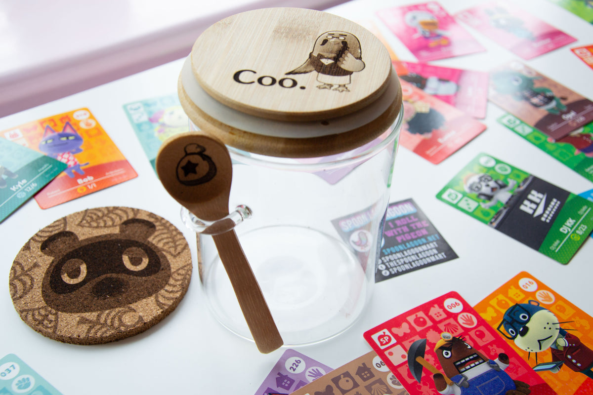 Animal Crossing "The Roost" - Coffee Storage Jar - Glass & Bamboo w/ spoon - Brewsters Coffee Shop New Horizons Gift Nintendo