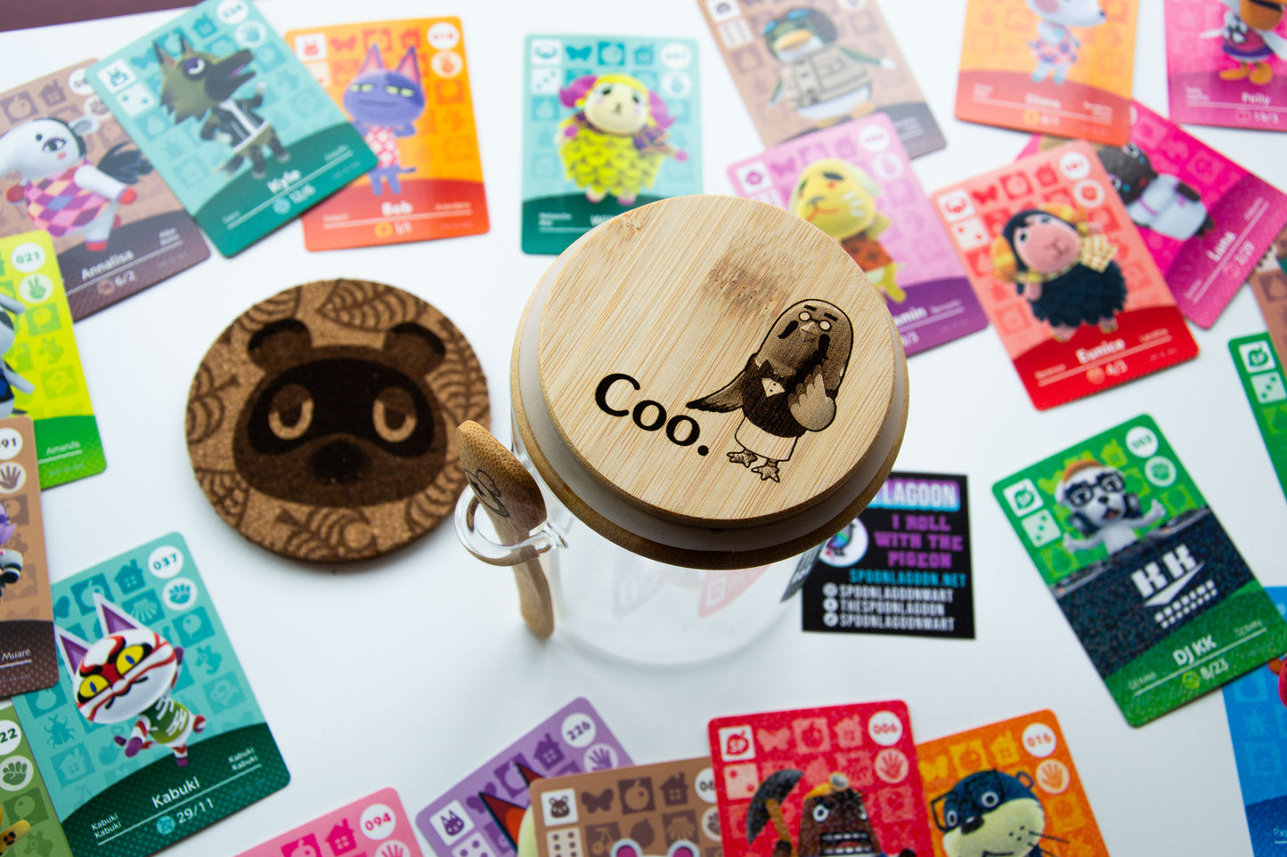 Animal Crossing "The Roost" - Coffee Storage Jar - Glass & Bamboo w/ spoon - Brewsters Coffee Shop New Horizons Gift Nintendo