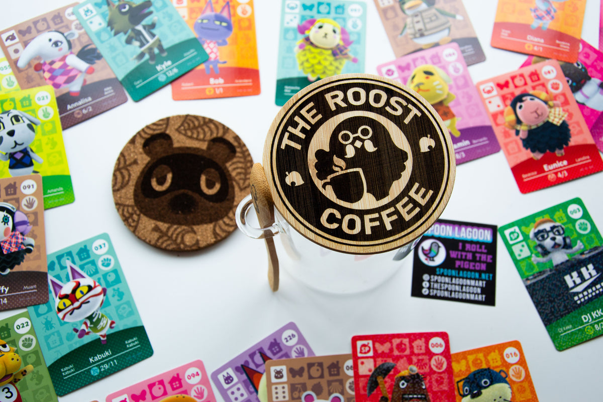 Animal Crossing "The Roost" - Coffee Storage Jar - Glass & Bamboo w/ spoon - Brewsters Coffee Shop New Horizons Gift Nintendo