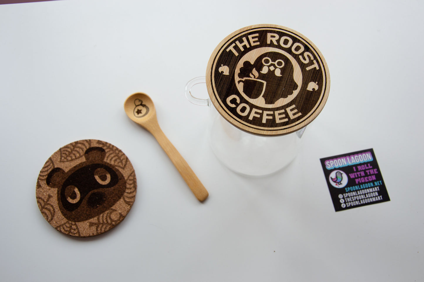 Animal Crossing "The Roost" - Coffee Storage Jar - Glass & Bamboo w/ spoon - Brewsters Coffee Shop New Horizons Gift Nintendo