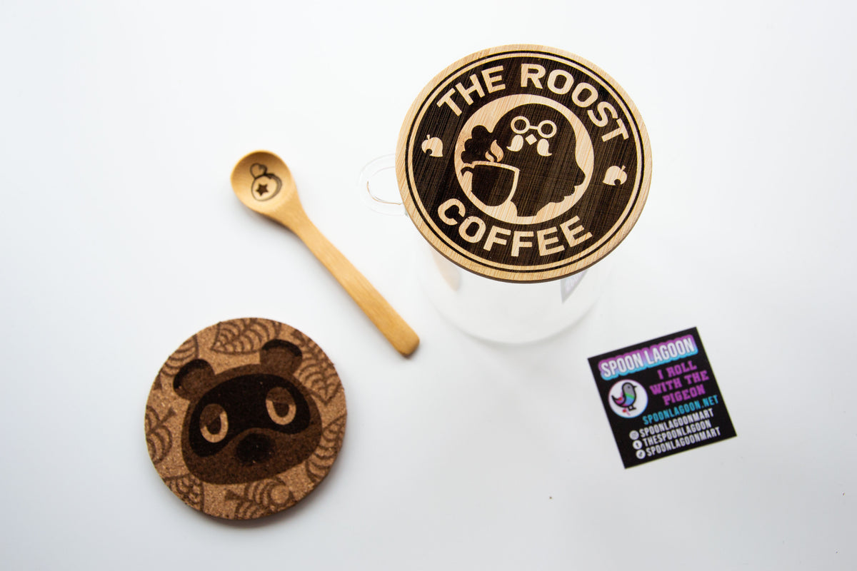 Animal Crossing "The Roost" - Coffee Storage Jar - Glass & Bamboo w/ spoon - Brewsters Coffee Shop New Horizons Gift Nintendo