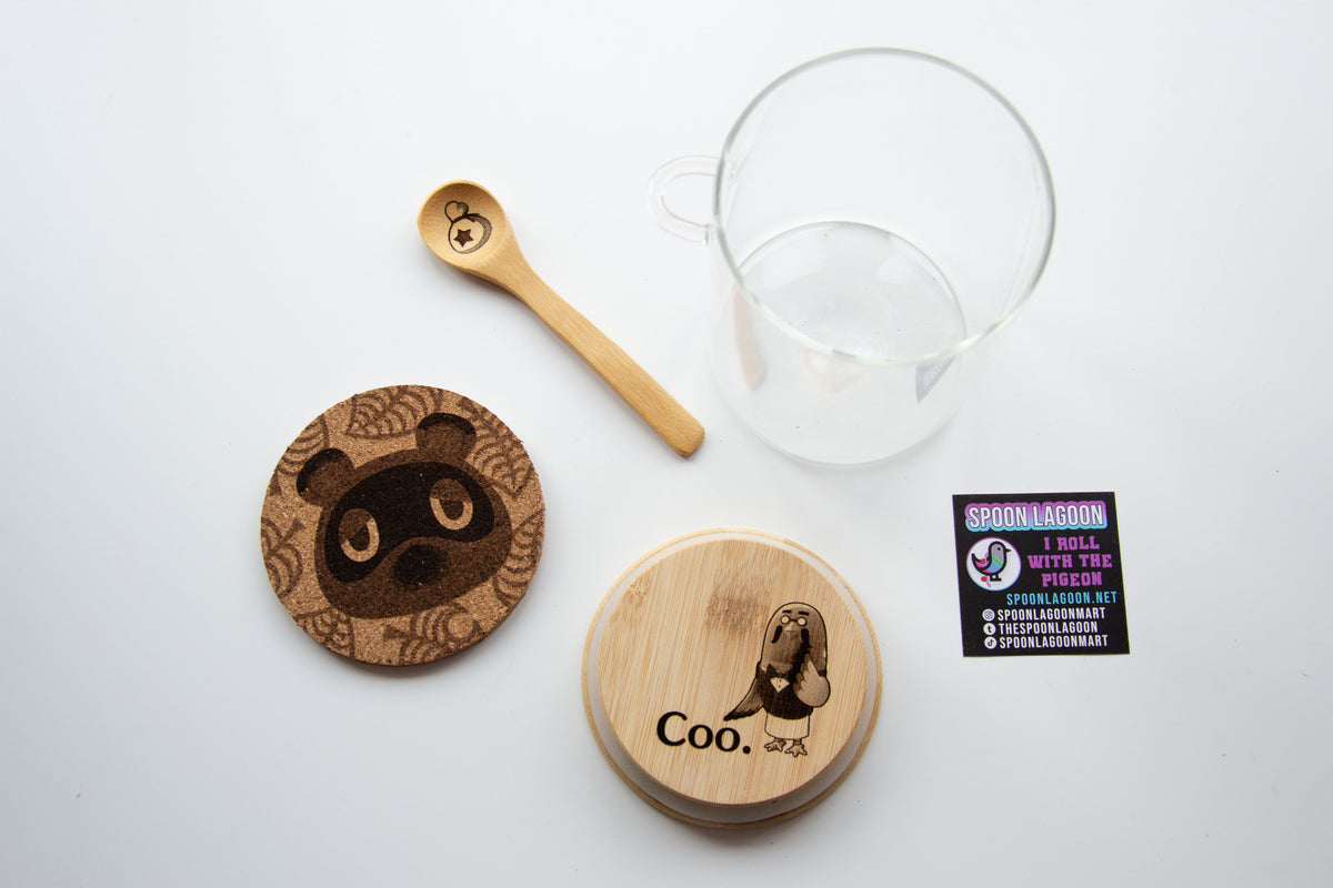 Animal Crossing "The Roost" - Coffee Storage Jar - Glass & Bamboo w/ spoon - Brewsters Coffee Shop New Horizons Gift Nintendo