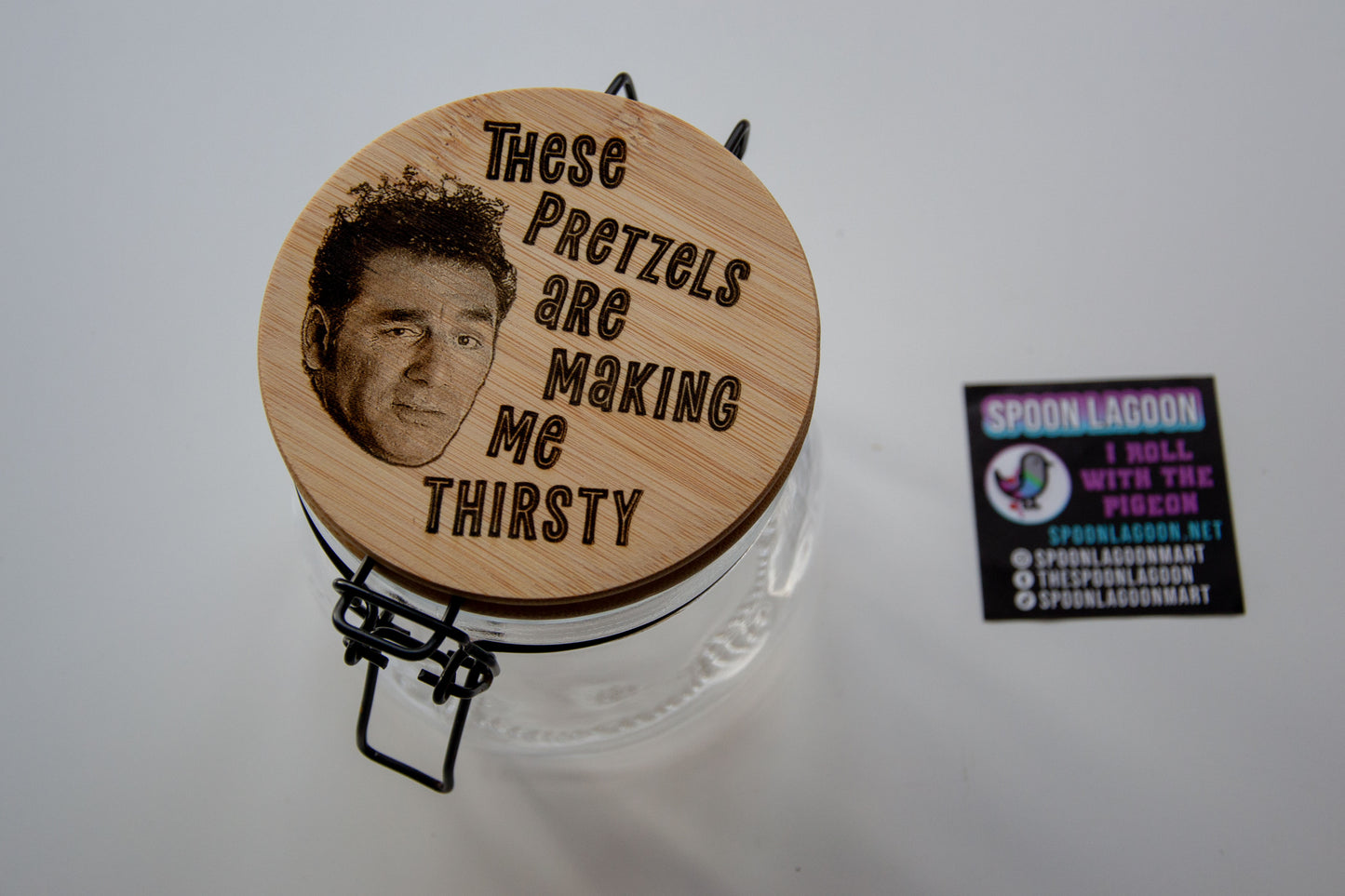 These pretzels are making me thirsty - Cosmo Kramer inspired Glass Food Jar // Perfect for Snacks!