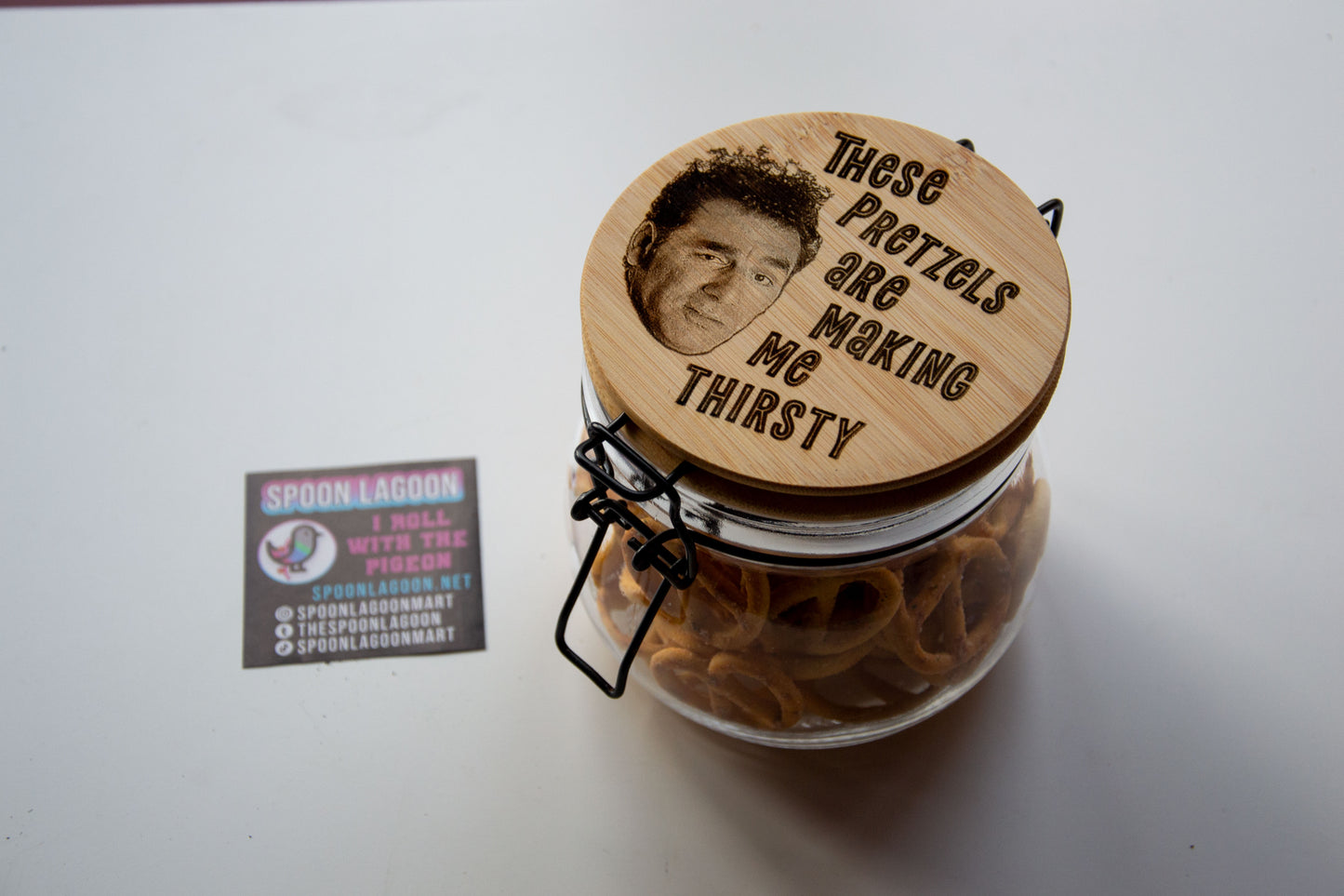 These pretzels are making me thirsty - Cosmo Kramer inspired Glass Food Jar // Perfect for Snacks!