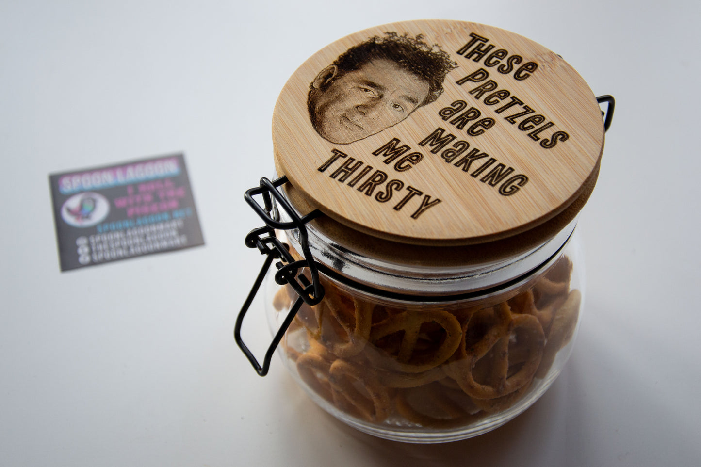These pretzels are making me thirsty - Cosmo Kramer inspired Glass Food Jar // Perfect for Snacks!