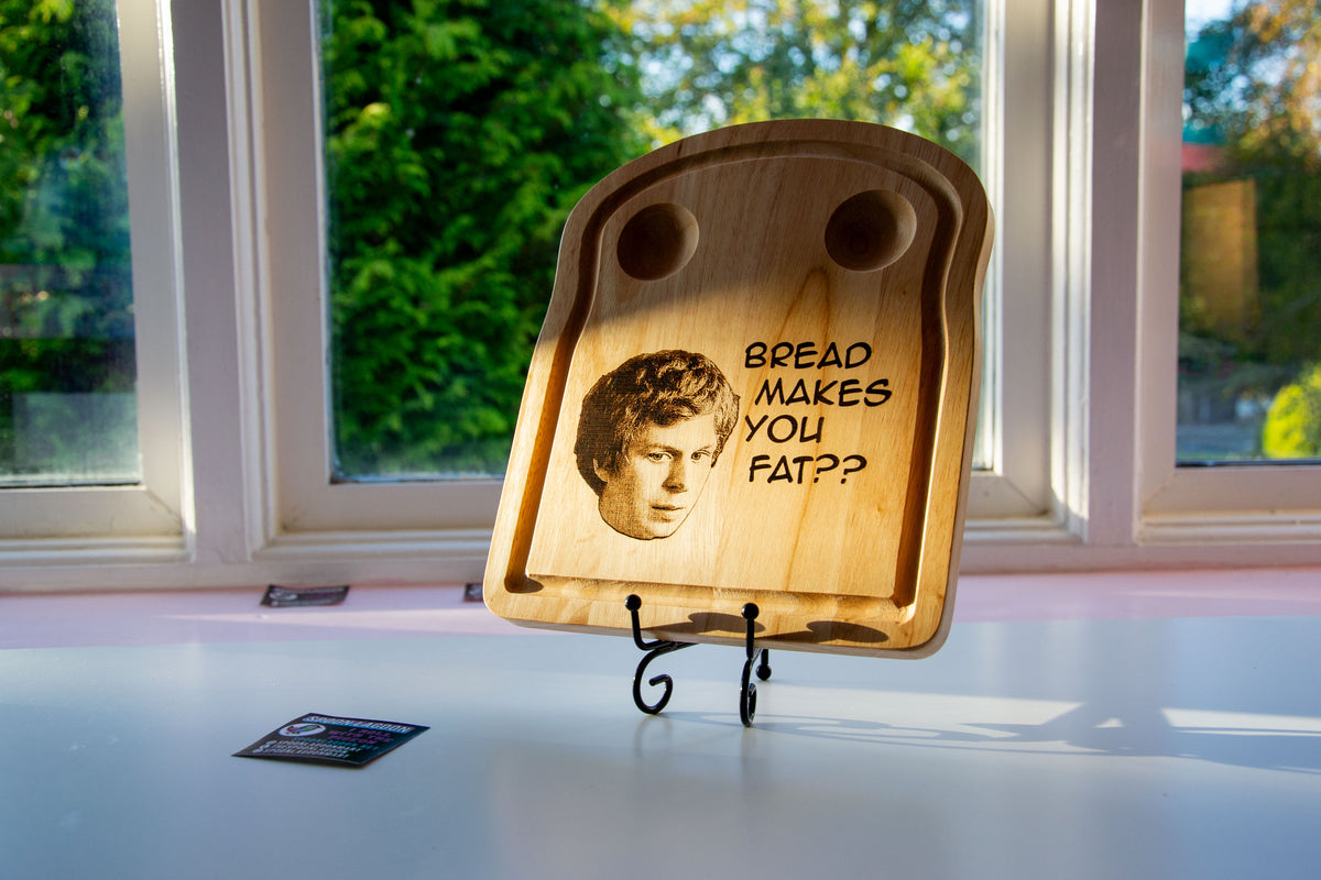 Bread makes you fat?? Scott Pilgrim-inspired Breakfast Serving Board // Michael Cera funny meme kitchenware B'fast Eggs