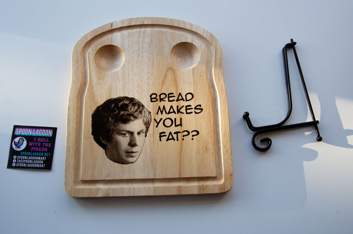 Bread makes you fat?? Scott Pilgrim-inspired Breakfast Serving Board // Michael Cera funny meme kitchenware B'fast Eggs
