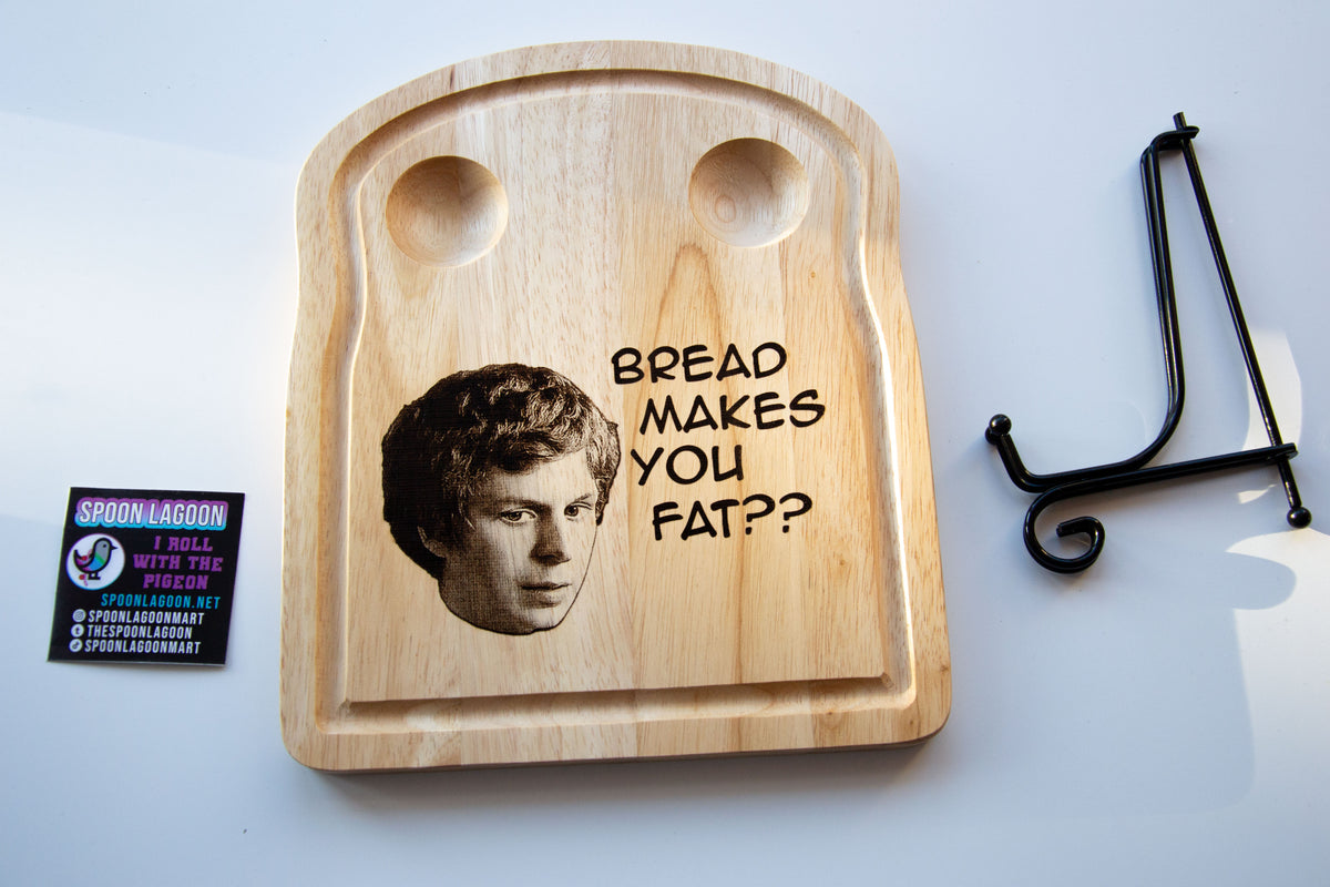 Bread makes you fat?? Scott Pilgrim-inspired Breakfast Serving Board // Michael Cera funny meme kitchenware B'fast Eggs