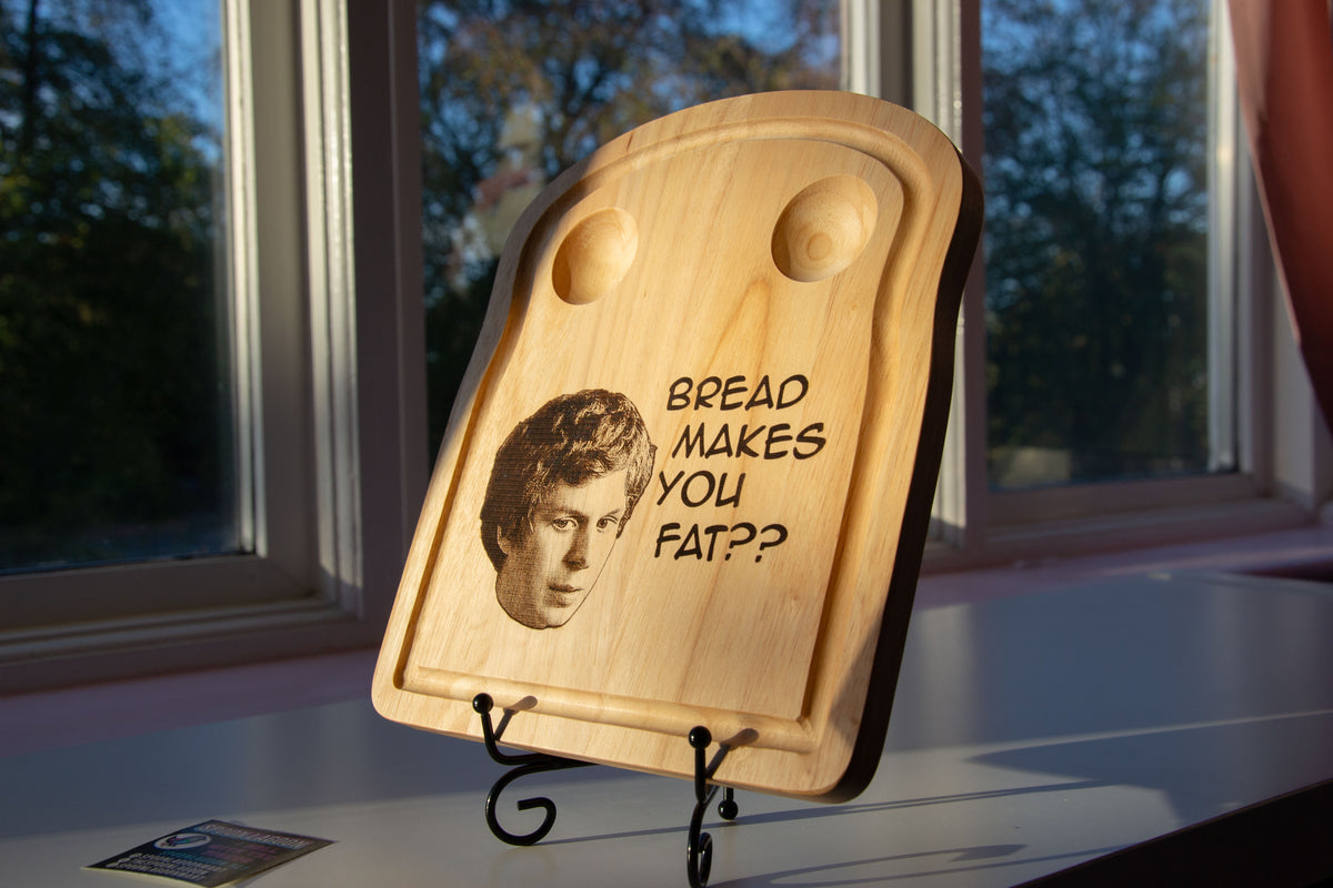 Bread makes you fat?? Scott Pilgrim-inspired Breakfast Serving Board // Michael Cera funny meme kitchenware B'fast Eggs