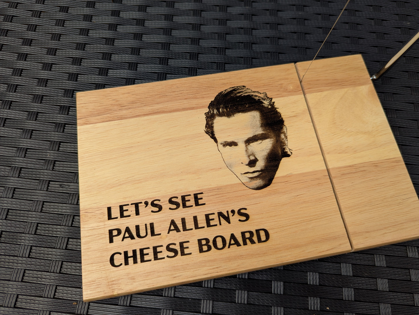 Let's See Paul Allen's Cheese Board - American Psycho inspired Cheese Serving Tray (with cutting wire) // Movie Spooky Halloween Party Ideas