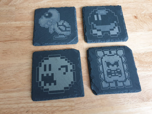 Super Mario World - Enemies Coaster Set (4) - Thwomp, Dry Bones, Boo, Bob-Omb - Nintendo Retro Gamer Gifts