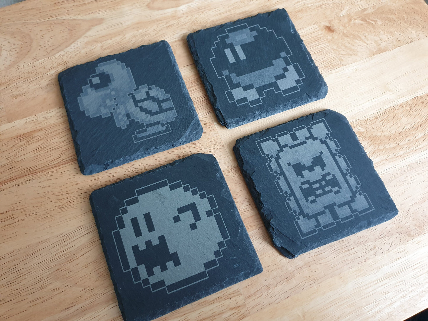 Super Mario World - Enemies Coaster Set (4) - Thwomp, Dry Bones, Boo, Bob-Omb - Nintendo Retro Gamer Gifts