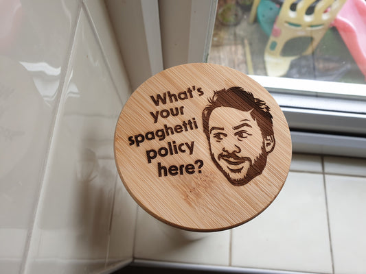 What's your spaghetti policy here? - Glass Spaghetti Holder w/ Bamboo Lid // Always Sunny in Philadelphia Charlie Paddy's Pub Gift