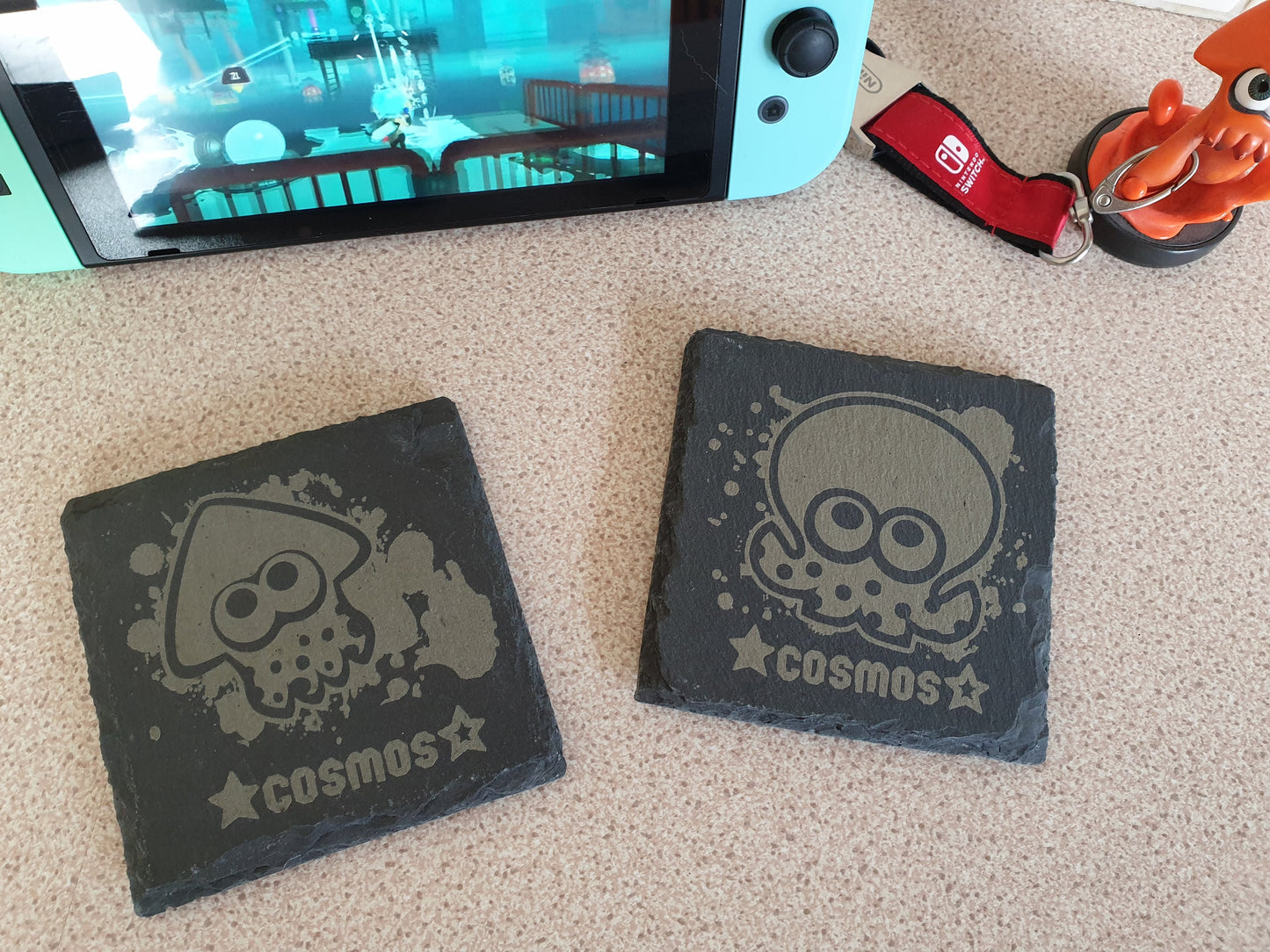 Splatoon - Custom Slate Squid/ Octo coaster with your player name - Personalised Nintendo fan gift for all Splatoon fans