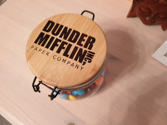 Dunder Mifflin - Glass Candy Sweet Jar // The Office US Inspired Gift 11cm x 11cm 11cm