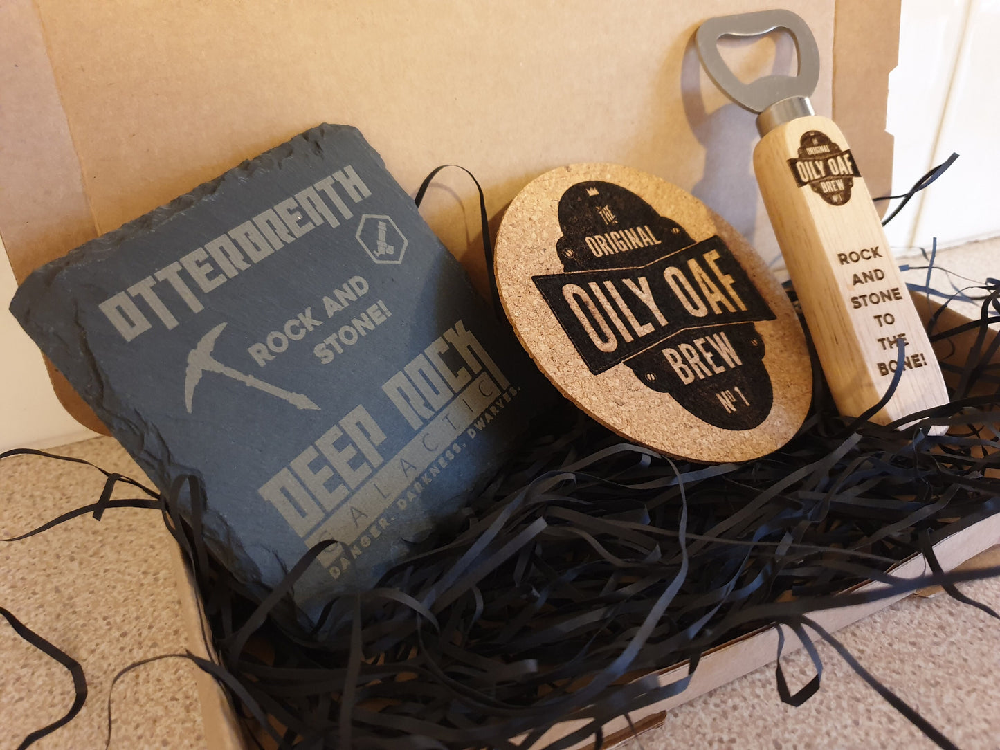 Deep Rock Galactic Combo - Customisable Coaster + Oily Oaf Coaster + Abyss Bar Bottle Opener - Excellent Rock and Stone fan gift!