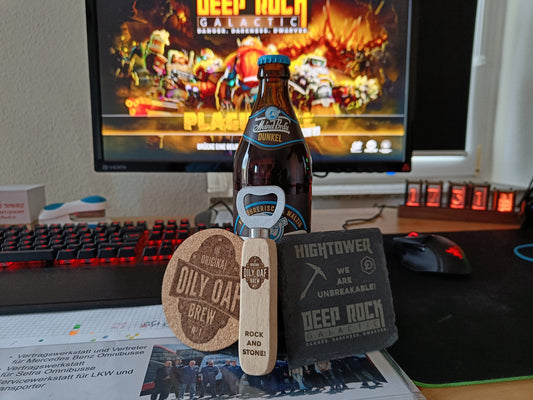 Deep Rock Galactic Combo - Customisable Coaster + Oily Oaf Coaster + Abyss Bar Bottle Opener - Excellent Rock and Stone fan gift!