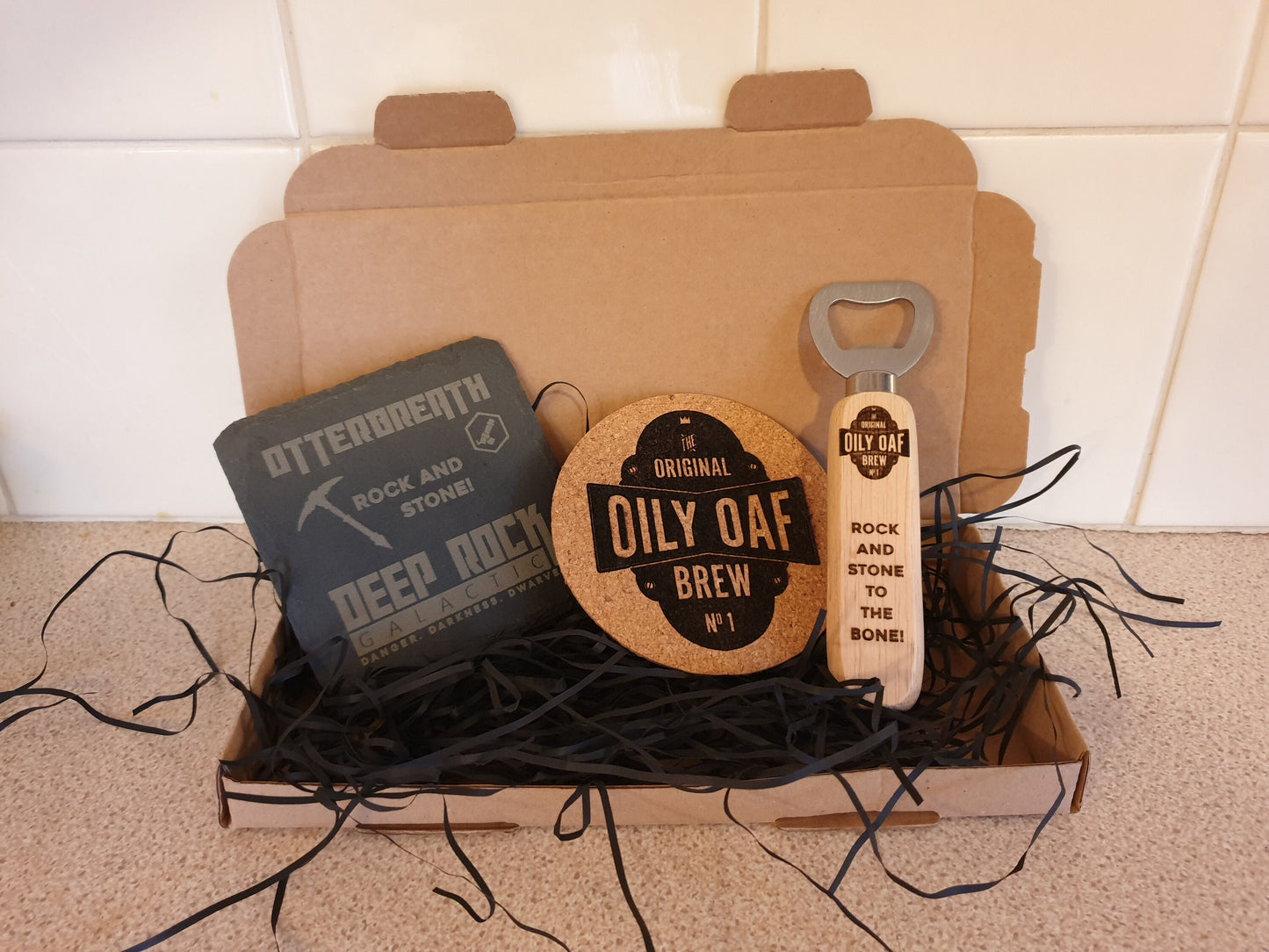 Deep Rock Galactic Combo - Customisable Coaster + Oily Oaf Coaster + Abyss Bar Bottle Opener - Excellent Rock and Stone fan gift!