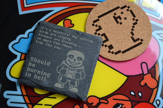 UNDERTALE Sans - Burning in Hell - Slate Coaster // Excellent Fan Gift Deltarune