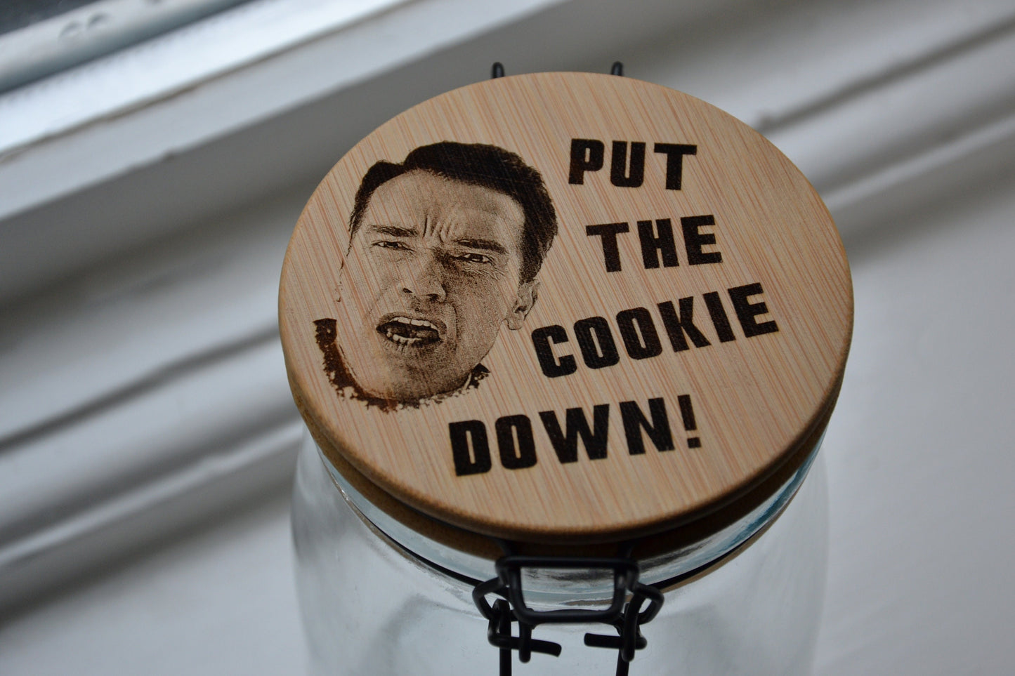 Put the COOKIE DOWN! - Jingle All The Way inspired Cookie Jar // Christmas Gift 90s Kids Movie Kitchen Gift Ideas Arnold Schwarzenegger Fans