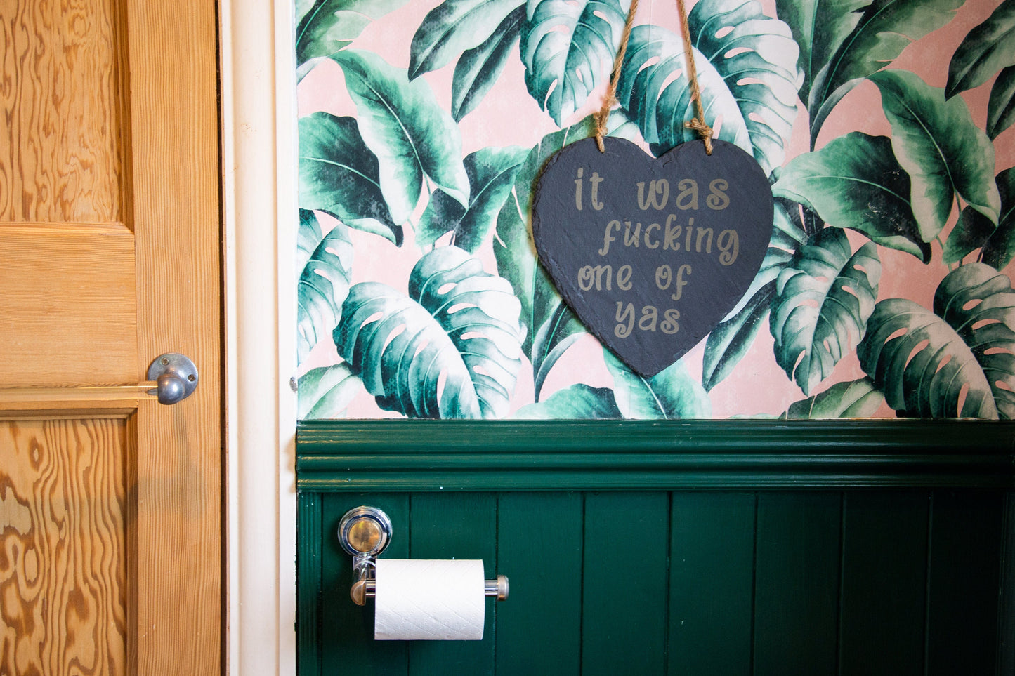 Scottish Patter - Hanging slate heart signs 25cm x 25cm - Scotland Humour // Did Ye Aye - Yer da sells Avon - Get tae f*** - ...one of yas