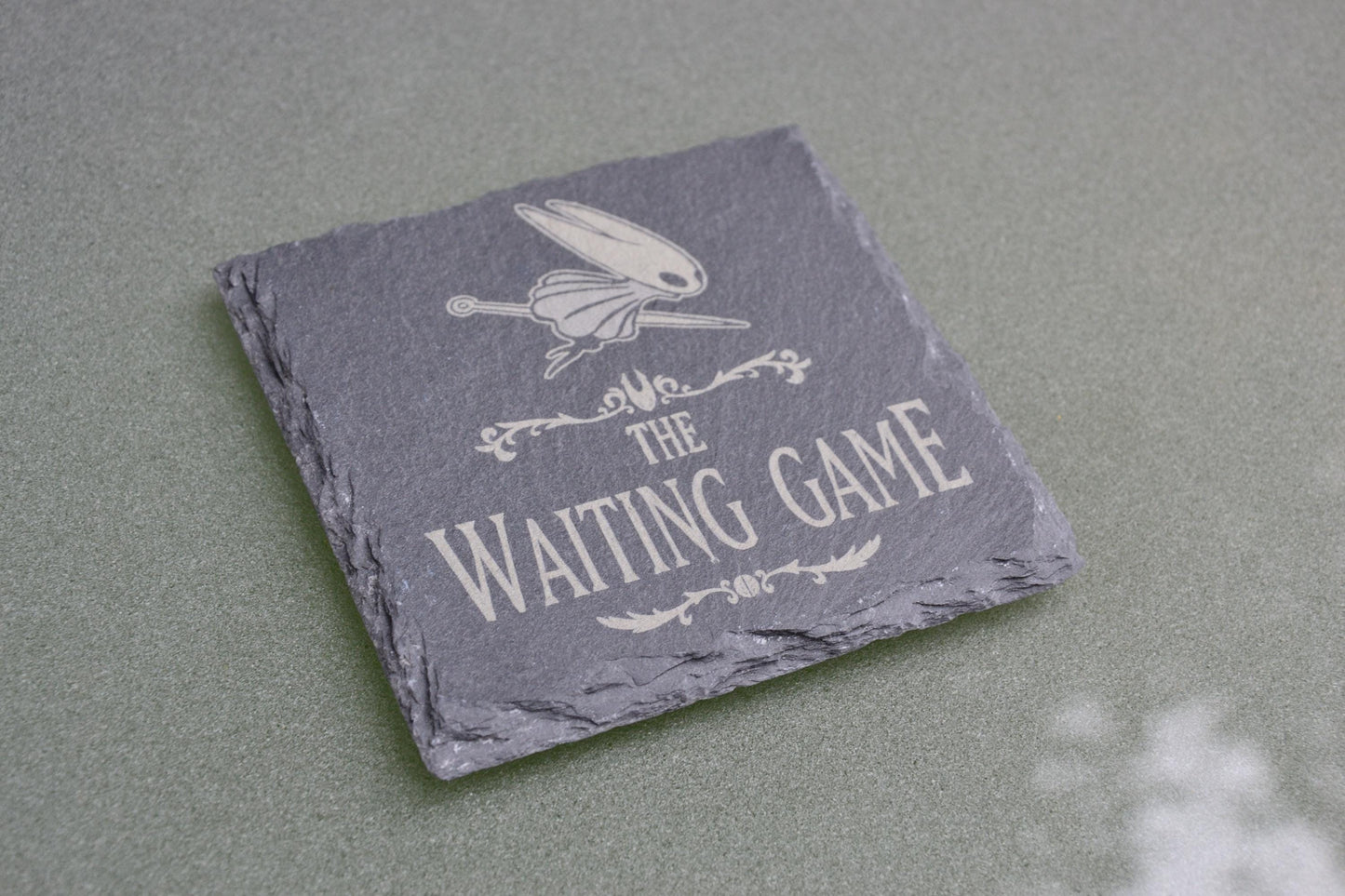 The Waiting Game - Hollow Knight Silksong inspired slate coaster // Gaming Gifts Video Game Meme