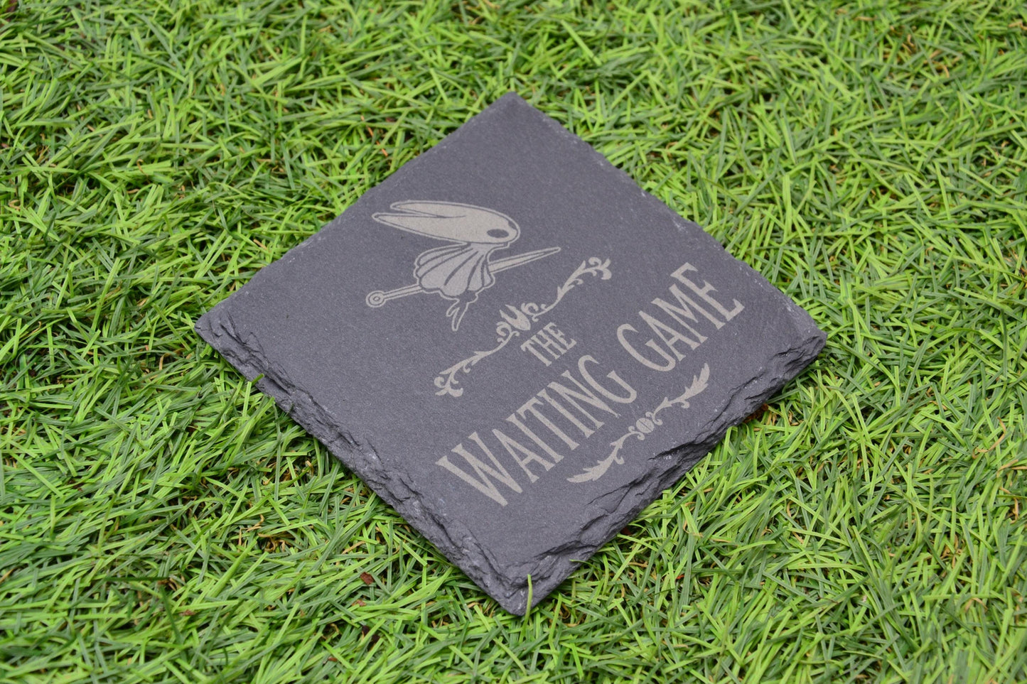 The Waiting Game - Hollow Knight Silksong inspired slate coaster // Gaming Gifts Video Game Meme