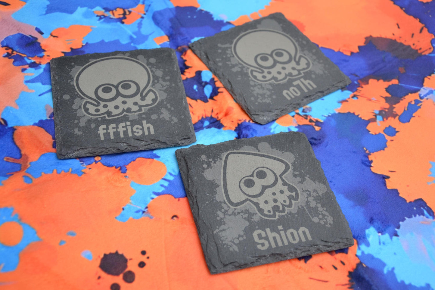 Splatoon - Custom Slate Squid/ Octo coaster with your player name - Personalised Nintendo fan gift for all Splatoon fans